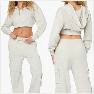 REVOLVE by WeWoreWhat kurz geschnittener Hoodie mit halbem Reißverschluss Damen Small grau meliert neu mit Etikett $ 118 - Bild 1 von 8