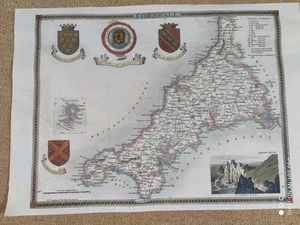 Paper Map Of Cornwall, Unbranded, 45cm x 64cm - Picture 1 of 6