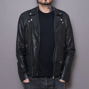 ALLSAINTS Leather Jacket Medium Mens Black Ace Biker Bomber Grail Thin Light - Picture 1 of 12