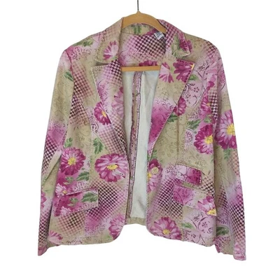 Chaqueta Blazer Vintage Caribbean Joe Colorida Estampado Floral Talla 10 Foto 1 de 4