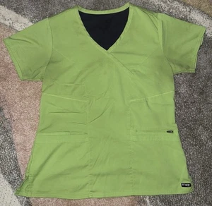 Grey’s Anatomy Barco Kim Women’s Stretch Mock Wrap Scrub Top Sz M APPLE GREEN - Picture 1 of 5