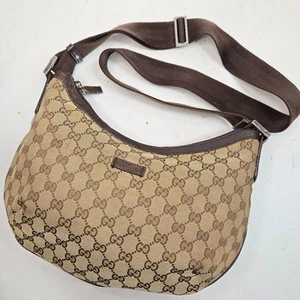 Gucci Shoulder Bag Crossbody GG Half Moon Canvas Brown Used Auth Excellent JAPAN - Picture 1 of 24