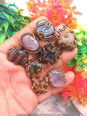 Precioso lote de anillos de ojo de tigre y mezcla de piedras preciosas envueltos en alambre de cobre bonitas joyas Foto 1 de 4