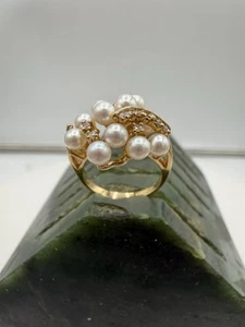 14K YELLOW GOLD PEARLs  & DIAMOND RING - Picture 1 of 9