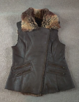 MO X Members Only Chaleco de Piel Sintética Chaqueta S Marrón Vegano Envejecido Moto Cremallera Completa Foto 1 de 4