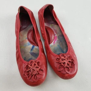 Born Julianne Leather Ballet Flat Women 8.5 Red Slip On Flower Boho Comfort Shoe - Picture 1 of 12