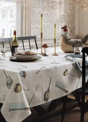 JOHN DERIAN CO. Mantel Algodón Lino UTENSILIO DE COCINA Estampado 60 x 104 Granja Foto 1 de 4