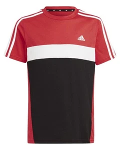 Boys Adidas Tiberius Red 3-Stripes Junior Cotton Jersey T-Shirt - Picture 1 of 11
