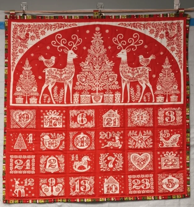 Scandinavian Reindeer Christmas Advent Calendar Wall Hanging 24 Pockets Quilted - Image 1 of 1