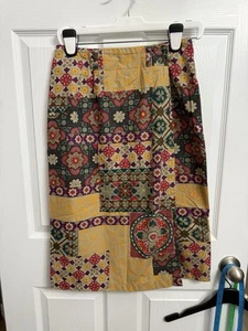 VTG RUFF HEWN Skirt 10 Cotton Twill Patchwork Southwest Wrap Maxi Midi USA - Picture 1 of 5