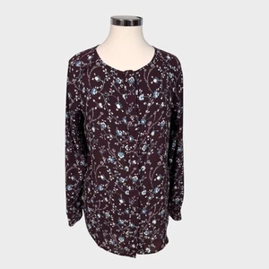 Ann Taylor LOFT Medium Langarm Bluse burgund braun blau geblümt - Bild 1 von 8