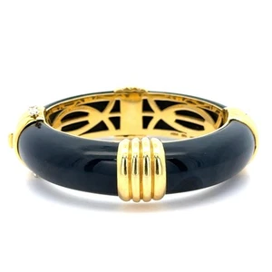Vintage Van Cleef & Arpels 18k Yellow Gold Black Stone Hinged Bangle Bracelet - Picture 1 of 8