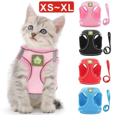 Small Pet Dog Puppy Cat Harness Breathable Reflective Soft Mesh Vest Lead Cute