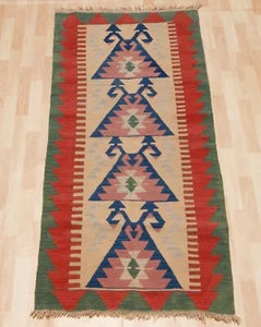 Geometrischer Türkischer Kelim Läufer Teppich - Wandbehang Deko - Türkis Wandbild - Bild 1 von 4