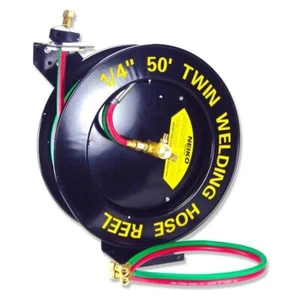 50ft Oxygen Acetylene Twin Welding Torch Hoses w/ Auto Rewind Retractable Reel - Picture 1 of 4