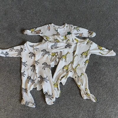 M&S 0-3months Babygros Sleepsuits Animal Design Poppers  - Image 1 of 4