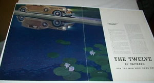 1933 Packard large- mag 2p car ad- lily pond reflection- "Hush"- Peter Helck ill - Picture 1 of 1