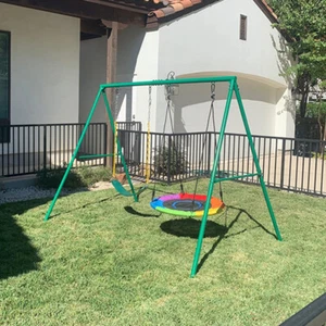 440lb Metal Playground Swing Set for Kids Outdoor Backyard Playset with 2 Swings - Picture 1 of 8