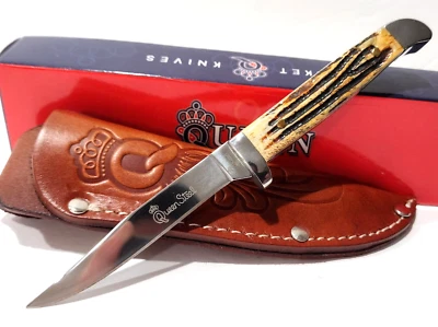 Queen Bird and Trout Winterbottom Jigged Bone Handles Fixed Blade Knife + Sheath - Image 1 of 4