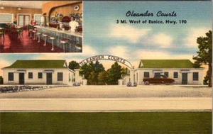 EUNICE, LOUISIANA - CANCHAS DE ADELFA Y RESTAURANTE - POSTAL DE LINO VINTAGE - Imagen 1 de 2