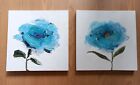 Set of 2 Canvas Turquoise Aqua Blue Rose Flower Prints Pictures 30.5cm x 30.5cm