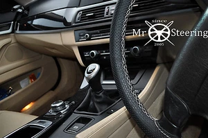 FOR TOYOTA PRADO PERFORATED LEATHER STEERING WHEEL COVER 1996+ WHITE DOUBLE STCH - Picture 1 of 6