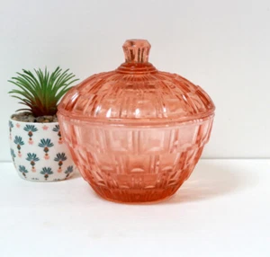 Boîte sucrier en verre rose Art Déco - Picture 1 of 4