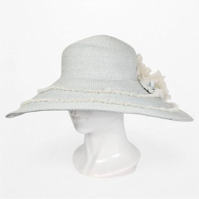 复古 Patricia Underwood 草帽夏季正式蓝色象牙装饰 OS — 第 1/4 张图片