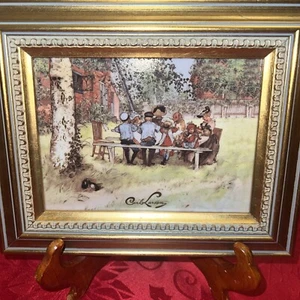 Goebel Artis Orbis Porzellan Plakette Deutsch Carl Larsson Frühstück unter dem Birc - Bild 1 von 7