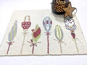 Set of 2 Beaded Holiday Table Mats – Christmas Clown Ornament Placemats Decor - Picture 1 of 9