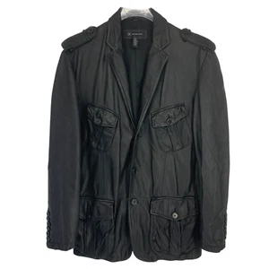 I.N.C. International Concepts Men's Sz L Black Leather Utility Jacket Blazer - Picture 1 of 5