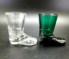 2 x Boyd Art Glass Texas  Boot  Shoe Green and Clear Toothpick Holders 