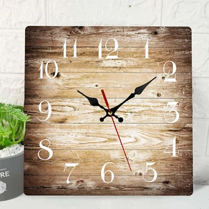 Wooden Wall Clock Silent Non-Ticking, Brown Wood Grain Cracked Vintage Dirty Fen - Picture 1 of 7