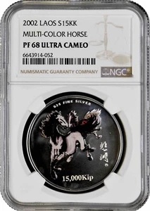 Laos 15.000 kip 2002, NGC PF68 UC, "Chinese Zodiac - Year of Hors (Multi-Color)" - Picture 1 of 2