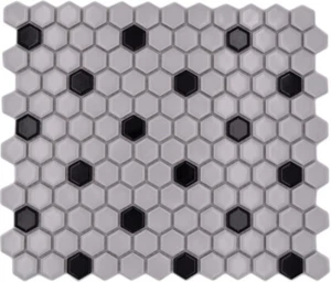 Mosaico IN Ceramica Piastrelle Bianco Nero Esagonale Specchio Bagno 10 Tappetini - Bild 1 von 7