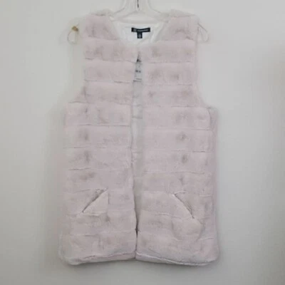 Colete longo de pele sintética branco/castanho super macio novo com etiquetas INC P/M - Imagem 1 de 4