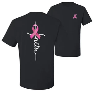 Faith Breast Cancer Ribbon Front and Back Men Graphic TShirt - Picture 1 of 9