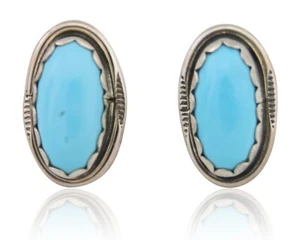 Navajo Earrings 925 Natural Blue Turquoise Native American Artist C80s - Picture 1 of 7