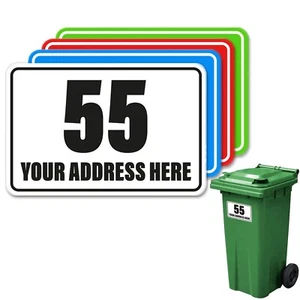 4x COLOURED WHEELIE BIN NUMBERS CUSTOM HOUSE ROAD STREET NAME ADDRESS STICKERS - Picture 1 of 4