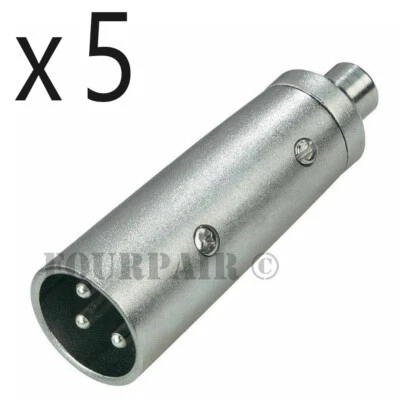 5 Pack - 3-Pin XLR Male to RCA Female Jack Audio Cable Microphone Mic DJ Adapter - Image 1 of 2