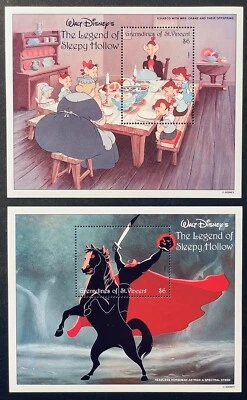 ST VINCENT THE LEGEND OF SLEEPY HOLLOW DISNEY STAMPS 2 SS 1992 MNH ANIMATED FILM - Image 1 of 3