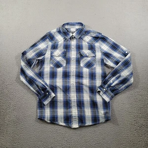Helix Shirt Boys Large Blue Plaid Pearl Snap Button Up Western Rodeo Cowboy - Picture 1 of 9
