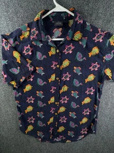 Woolrich Women Medium Short Sleeve Fish Print Button Up Shirt Ocean Beach Adult - Picture 1 of 18