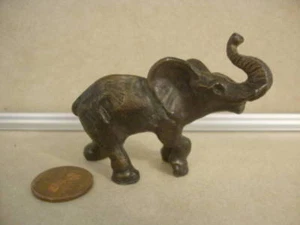 Vintage Collectible Brass Elephant Trunk Up Great Details Heavy Patina Sculpture - Picture 1 of 4