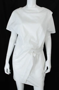 HERMES White Cotton Voile Boatneck Asymmetric Belted Mini Shift Dress 36 - Picture 1 of 10