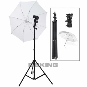 W803 Light Stand + Flash Bracket Mount + White Umbrella Translucent Pro Kit - Picture 1 of 12