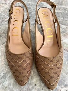 GUCCI Marmont Stoff Slingback Heels Gold GG am Absatz Gr. 37,5 - Bild 1 von 9