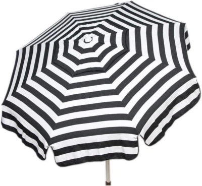 1341 Destinationgear Italian Black and White 6' Acrylic Striped Patio Pole Umbre - Image 1 of 2
