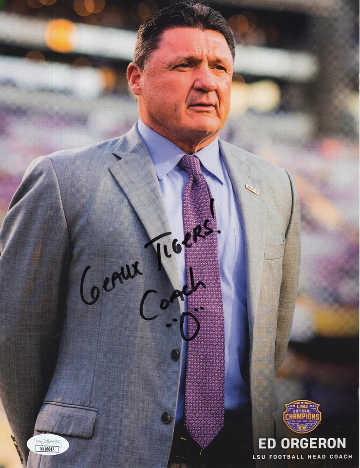 ED ORGERON HAND SIGNED 8x11 COLOR PHOTO        GREAT LSU FOOTBALL COACH      JSA - Image 1 of 1
