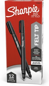 Felt Tip Pens 12 Pack – Fine Point 0.4mm, Black Ink for Journaling, Art & School - Picture 1 of 12